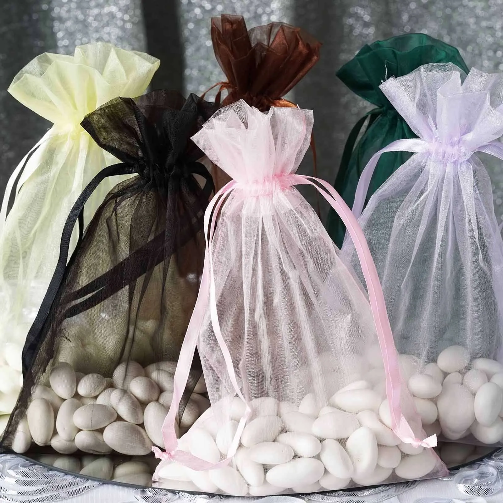 10 Pack Gold Organza Drawstring Wedding Party Favor Gift Bags 6"x9"