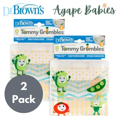 [2-Pack] Dr. Brown’s Tummy Grumbles Reusable Snack Bags, 3-Pack