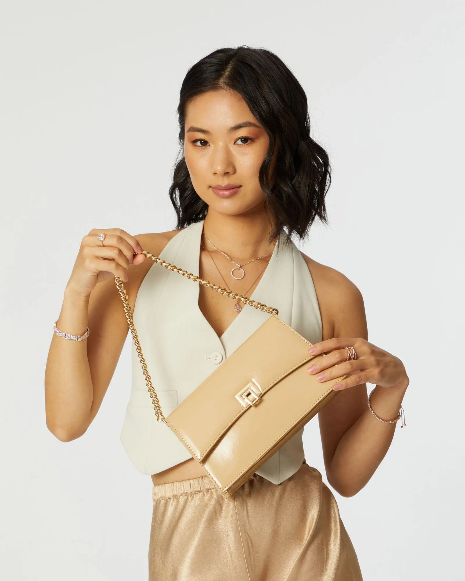 Alana Lock Nude Shoulder Bag