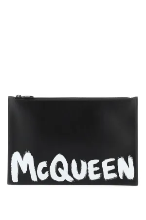 Alexander mcqueen 'mcqueen graffiti' leather flat pouch