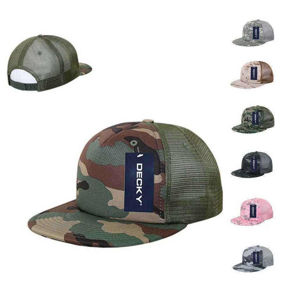 Decky Flat Bill Camouflage Cotton Foam Mesh Trucker Hats Caps Snapback Unisex