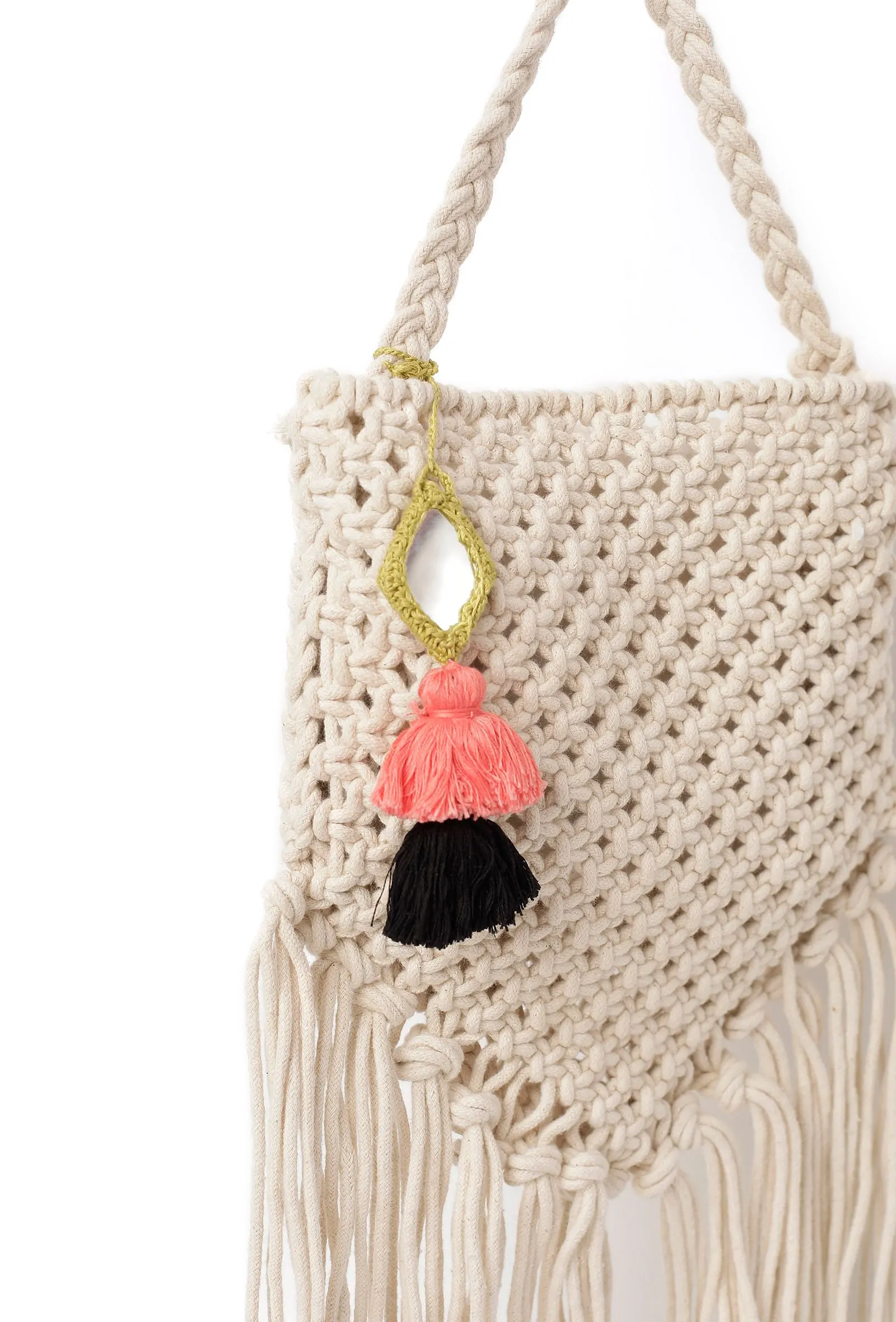 Fawn White Floral Macrame Tote Bag