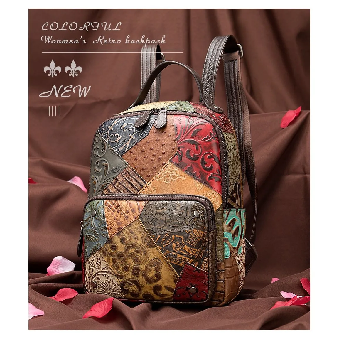 FloralLux Softback Leather Backpack