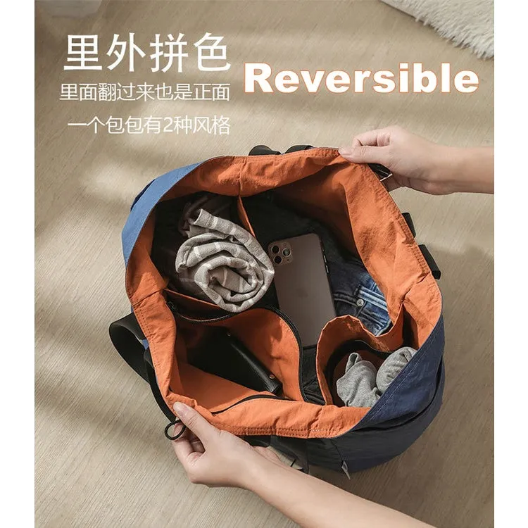 Foldable Reversible Tote Duffle Weekender Travel Business Trip Cabin Buggy Bag Shoulder Yoga Sports Gym Luggage Backpack