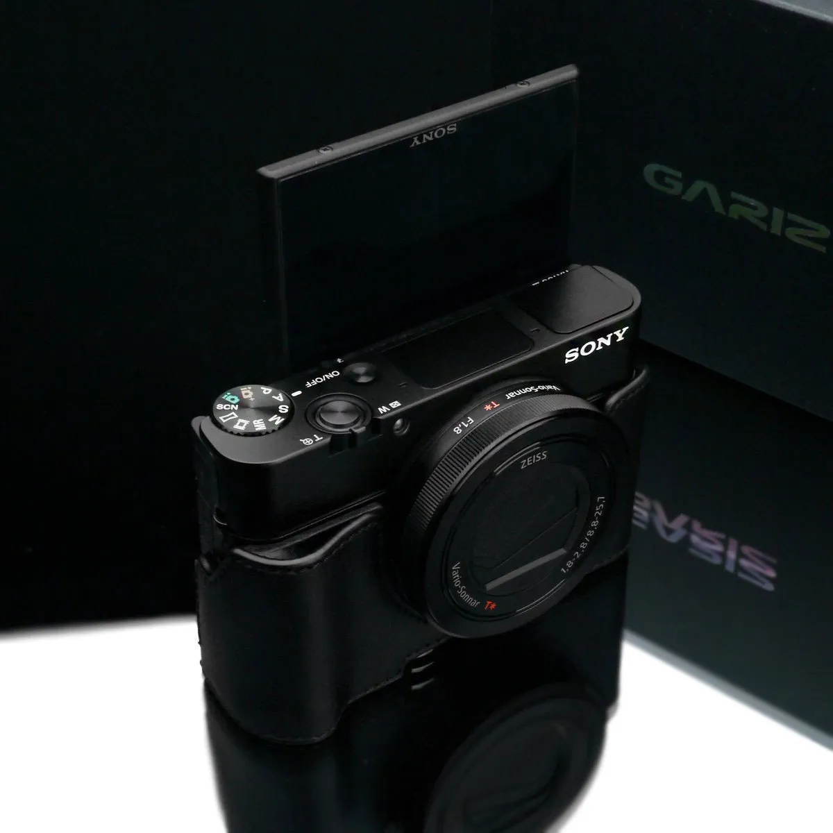 Gariz Sony RX100 MK3 / MK4 / MK5 Black Leather Camera Half Case XS-CHRX100M3BK (Grip Version)