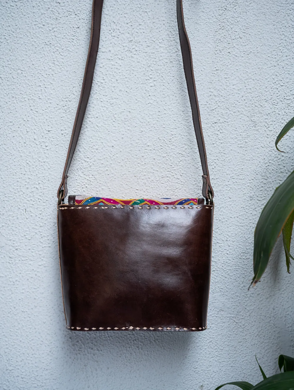 Handcrafted Jawaja Leather Sling Bag with Embroidered Detail