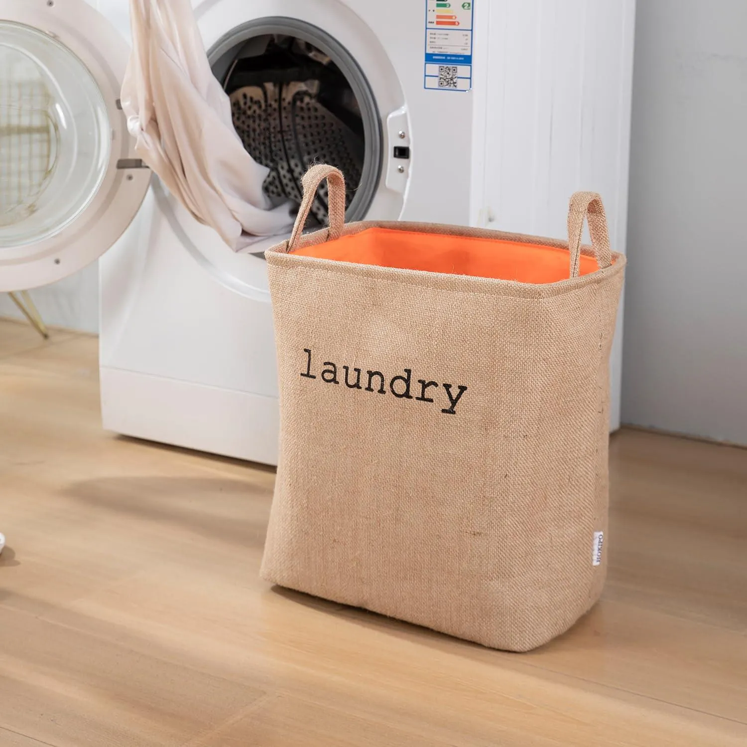 HOKIPO Laundry Basket Clothes Hamper, Denim Basket With Handles,Small / Large - Beige