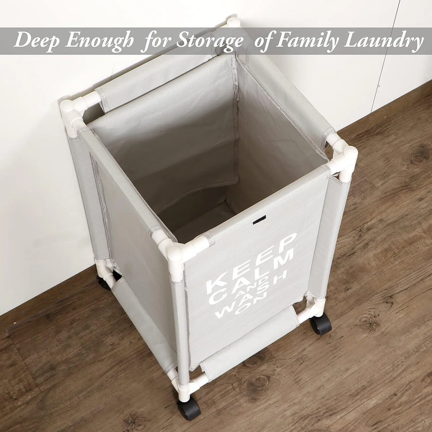 HOKIPO Oxford Fabric Laundry Basket Trolley With Wheels - 68x35x35 cm, Grey