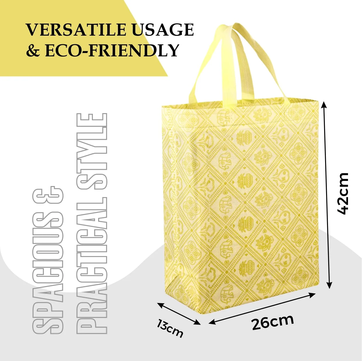 Kuber Industries Shopping Handbag | Grocery Handbag | Shopping Bag | Grocery Shopping Bag | Reusable Shopping Bags | Vegetable Bag | Check-Kalash Carry Bag | Pack of 9 | Yellow