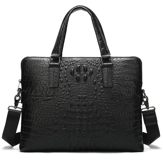 Luxe Croc Embossed Leather Business Briefcase