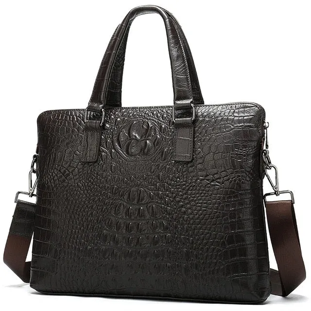 Luxe Croc Embossed Leather Business Briefcase