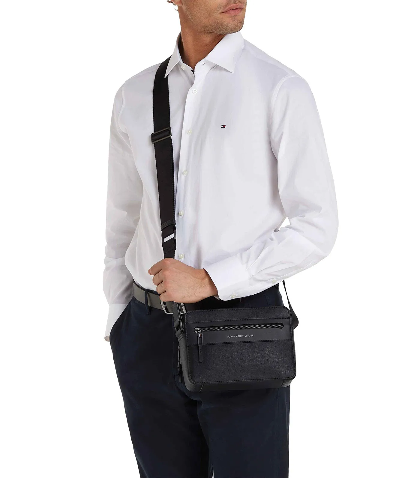 Men's Business Leather Crossbody Bag Black