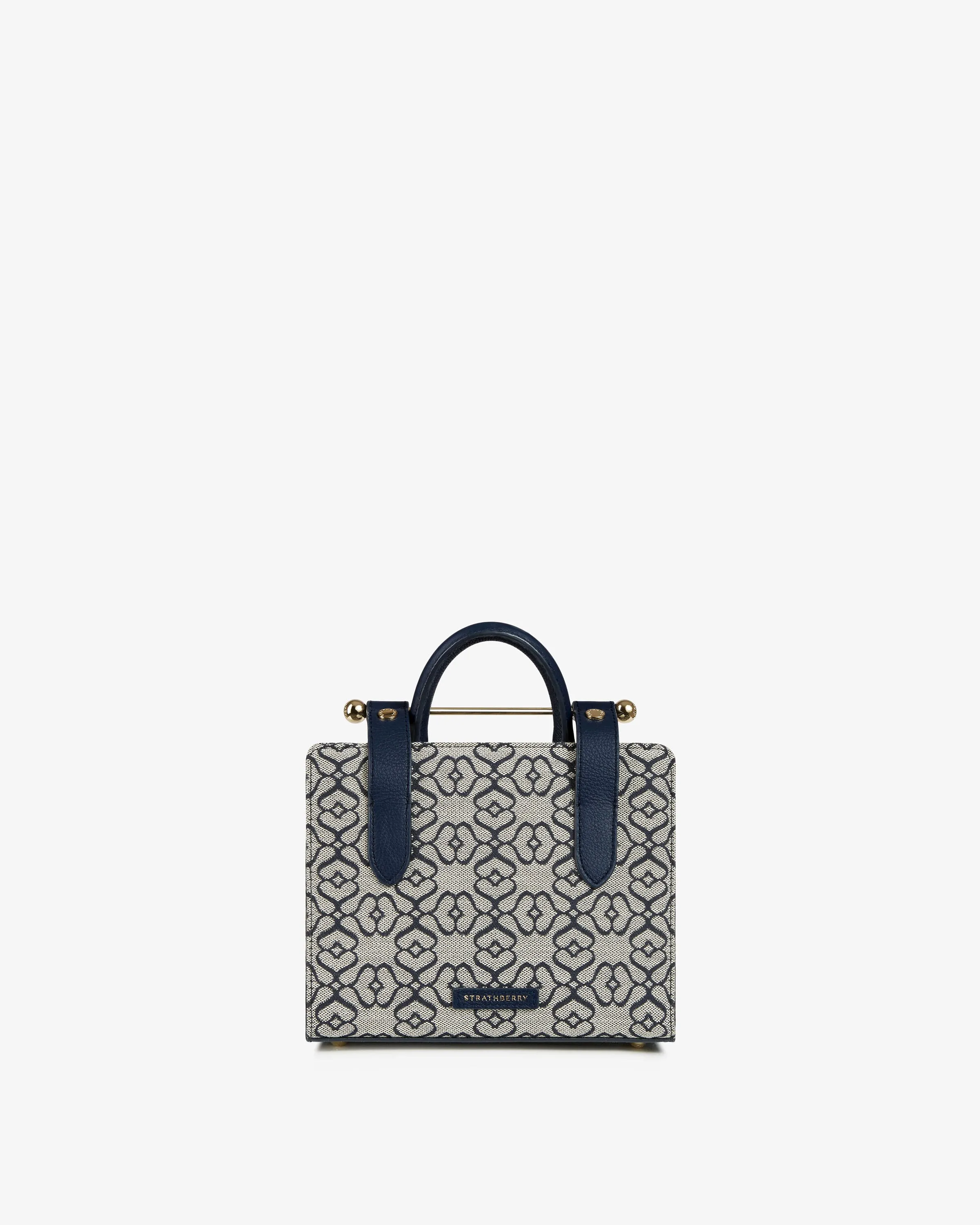 The Strathberry Nano Tote - Monogram Jacquard/Leather Light Navy