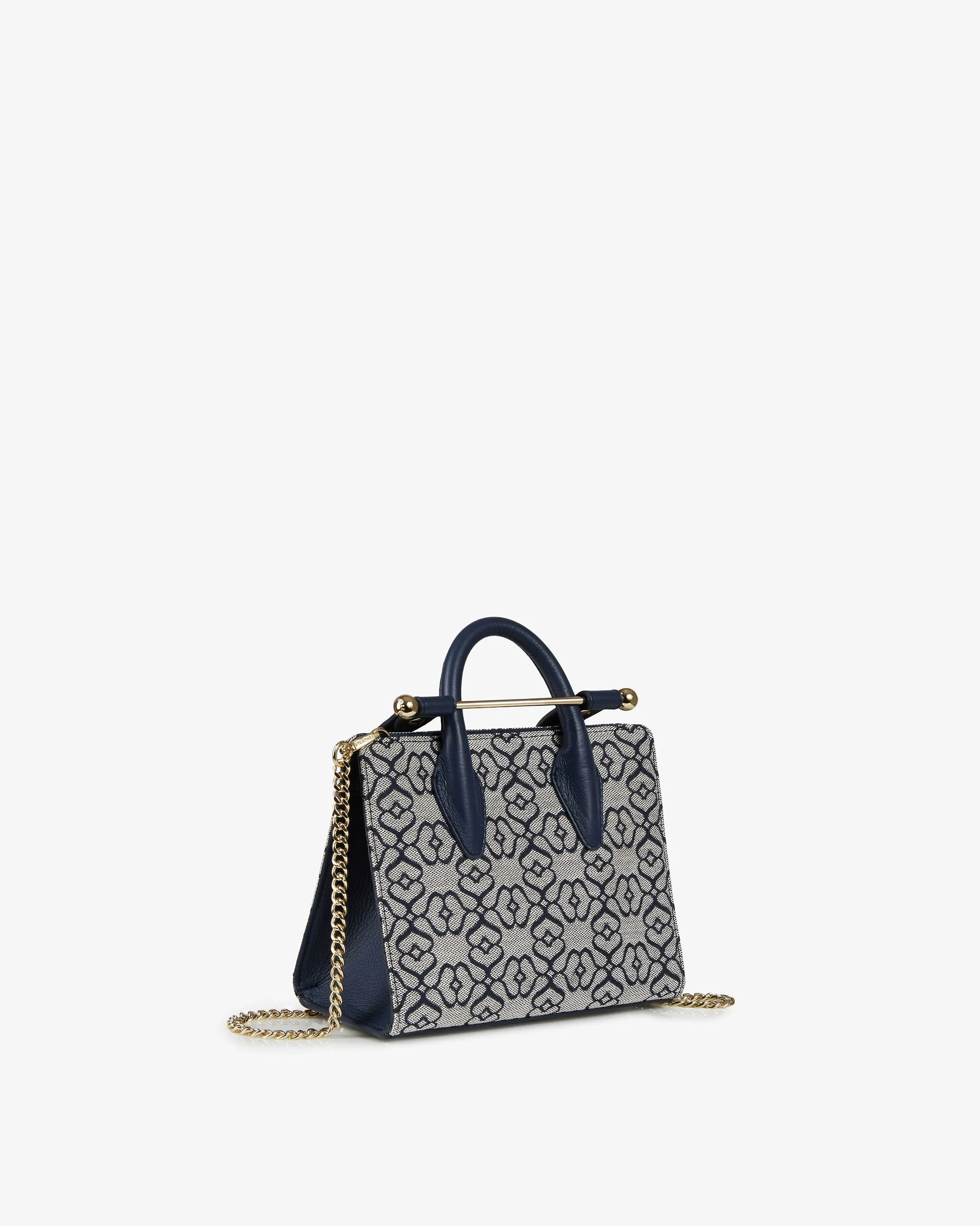 The Strathberry Nano Tote - Monogram Jacquard/Leather Light Navy