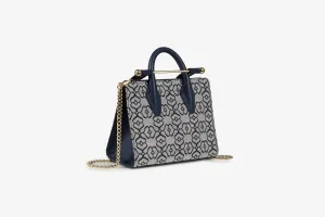 The Strathberry Nano Tote - Monogram Jacquard/Leather Light Navy