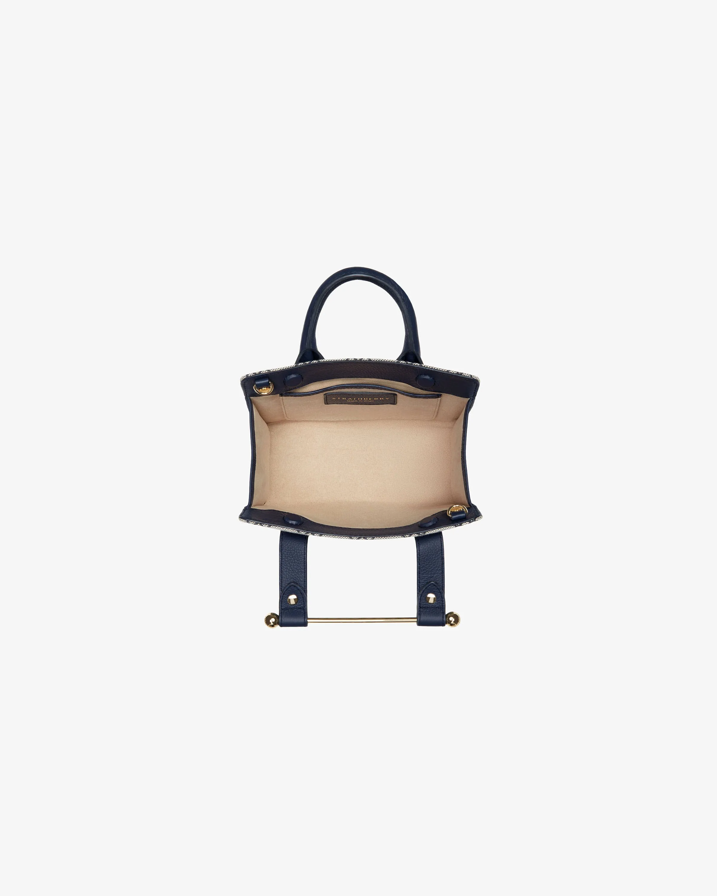 The Strathberry Nano Tote - Monogram Jacquard/Leather Light Navy